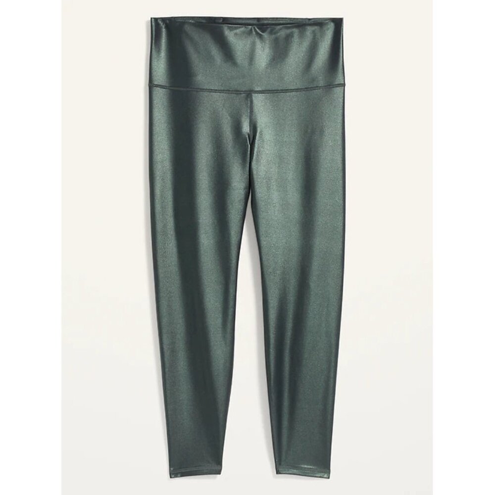 Old Navy Active metallic green shimmer gym leggings L high rise full length